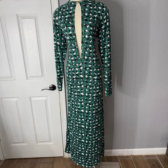Zelie For She, Ramona Keyhole Long Sleeve Jersey Dress In Geo Green, 2XL - Picture 1 of 6